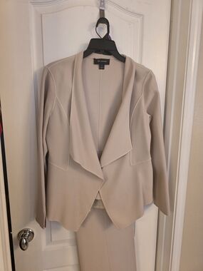 St. John Taupe Draped One-button Pant Suit